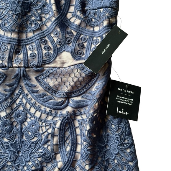Lulu's NWT Celebrate Life Navy Blue Lace Halter Mini Dress Size Large - Picture 8 of 12